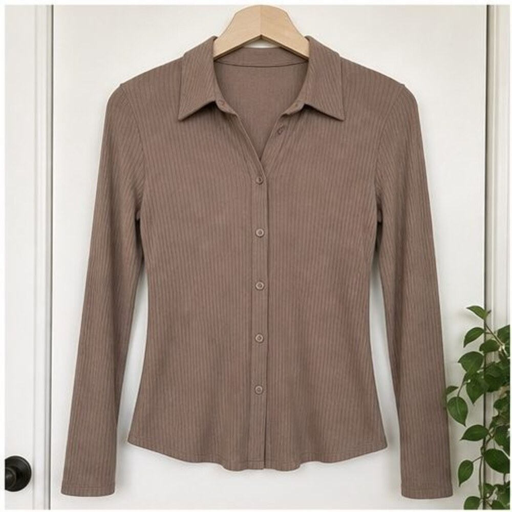 Taupe Tie Neck Blouse